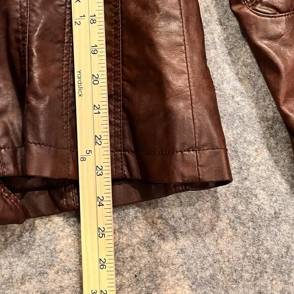 Guess Brown Moto Jacket Womens Medium Vintage Lined Zip Sleeves Pockets - Picture 13 of 15